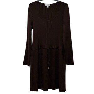 St. John Sport Wool Blend Ribbed Knit Dress Large L Brown Fall Winter Staple